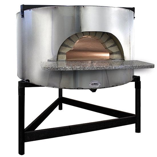 four à pizza à bois avec façade en acier inox, sole ø 1450 mm, capacité 8/10 pizzas
