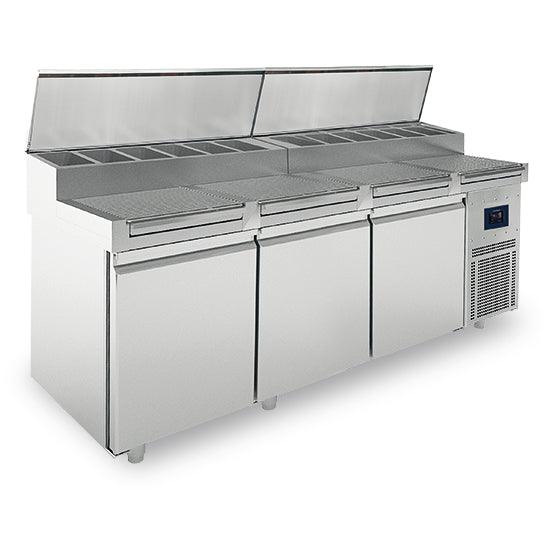 Table de préparation réfrigérée 3 portes 46x66 cm, plan avec grilles, 12x GN 1/3 h=150 mm - WiFi