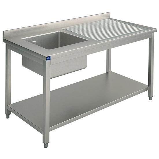 plonge, 1 bac, égouttoir à droite, sur piètement, avec étagère inférieure, 1000x600 mm