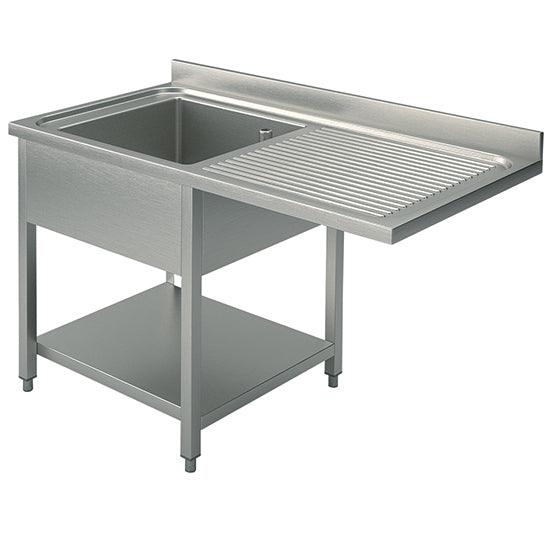 plonge sur piètement avec étagère inférieure, place pour lave-vaisselle, 1 bac à gauche, 1400x700 mm