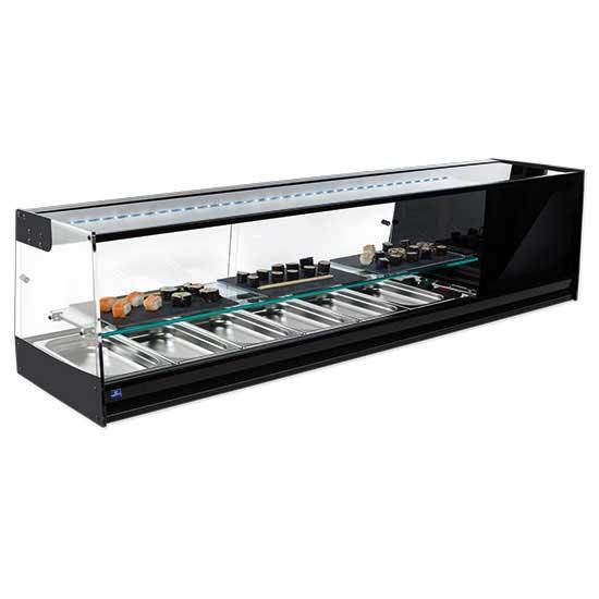Presentoir réfrigérée pour sushi 6x GN 1/3 avec étagère intermédiaire et éclairage LED, +1°/+5°C