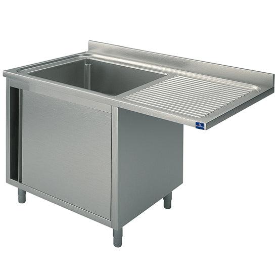 plonge sur armoire avec porte battante, place pour lave-vaisselle, 1 bac à gauche, 1200x600 mm
