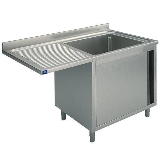 plonge sur armoire avec porte battante, place pour lave-vaisselle, 1 bac à droite, 1200x600 mm
