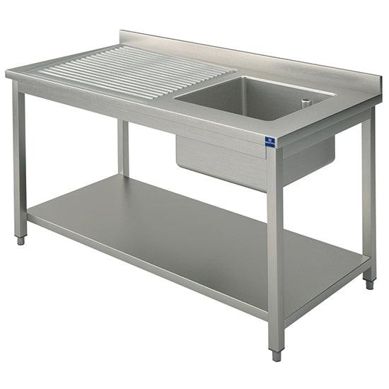 plonge, 1 bac, égouttoir à droite, sur piètement, avec étagère inférieure, 1000x700 mm