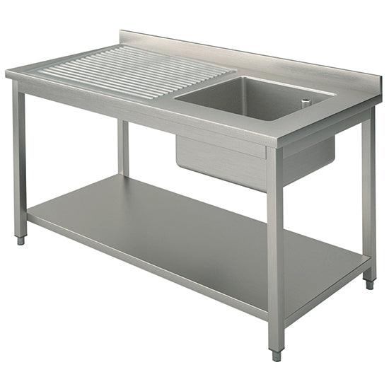 plonge, 1 bac, égouttoir à gauche, sur piètement, avec étagère inférieure, 1000x700 mm