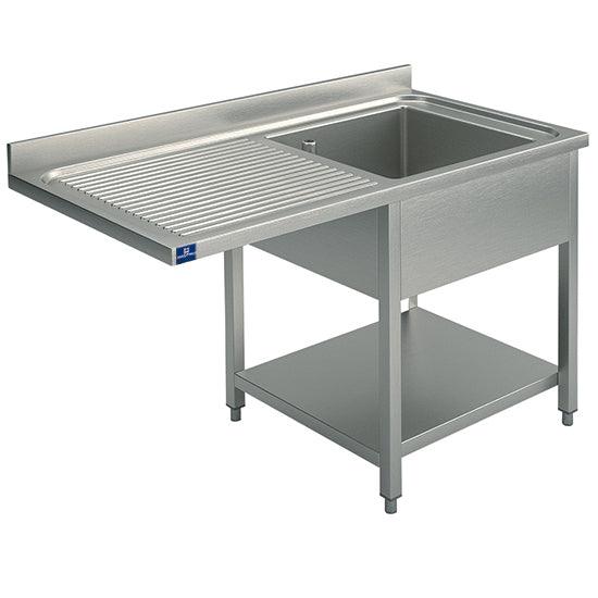plonge sur piètement avec étagère inférieure, place pour lave-vaisselle, 1 bac à droite, 1200x700 mm