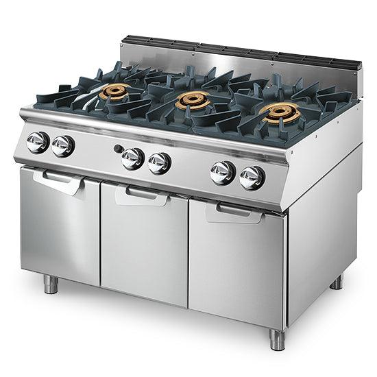 Cuisinière gaz avec 3 brûleurs chacun 16 kW sur coffre 3 portes