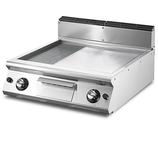 Fry-top gaz, top, 1/3 rainurée et 2/3 plaque lisse