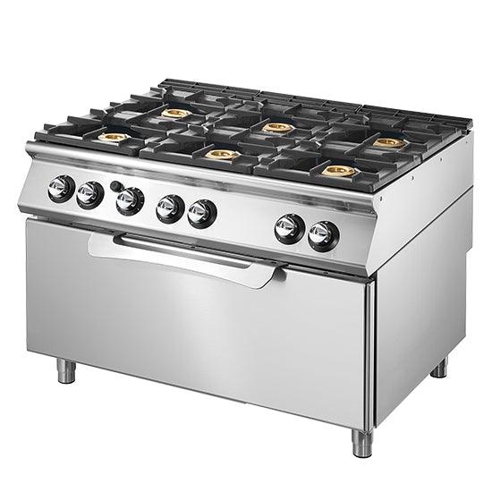 Cuisinière gaz sur four gaz statique maxi, 6 brûleurs