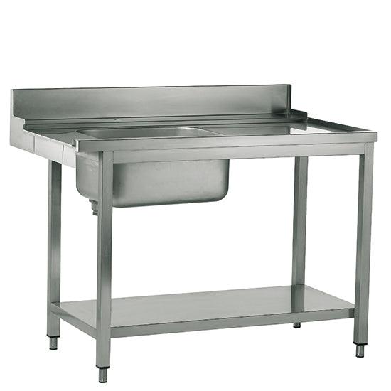table d'entrée droite avec évier à gauche pour lave-vaisselles à capot, l=1200 mm