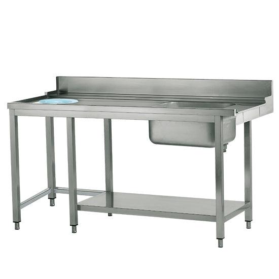 table d'entrée gauche avec évier à droite et trou à déchets, l=1200 mm