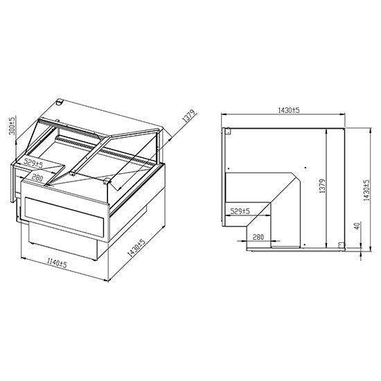 Vitrine réfrgérée ventilé à viande "unité de coin" avec vitre vertical, 0°/+4°C