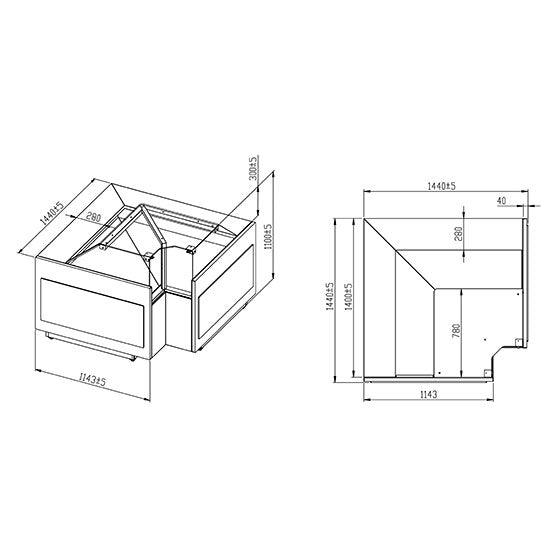 Vitrine réfrgérée ventilé à viande "unité de coin" avec vitre vertical, 0°/+4°C