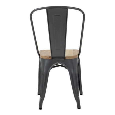 Chaises en acier avec assise en bois Bolero Bistro gris métallisé (lot de 4) - FRANCE CHR