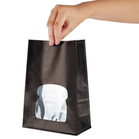 Sacs sandwich en papier recyclable noir avec fenêtre Colpac (lot de 250) - FRANCE CHR