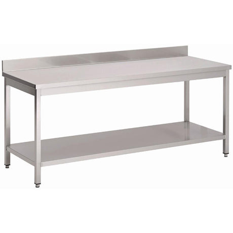 Table inox avec étagère basse et dosseret Gastro M 1400 x 700 x 880mm - FRANCE CHR