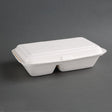 Boîtes 2 compartiments avec couvercle à charnière compostables en bagasse Fiesta Compostable 253mm (lot de 200) - FRANCE CHR