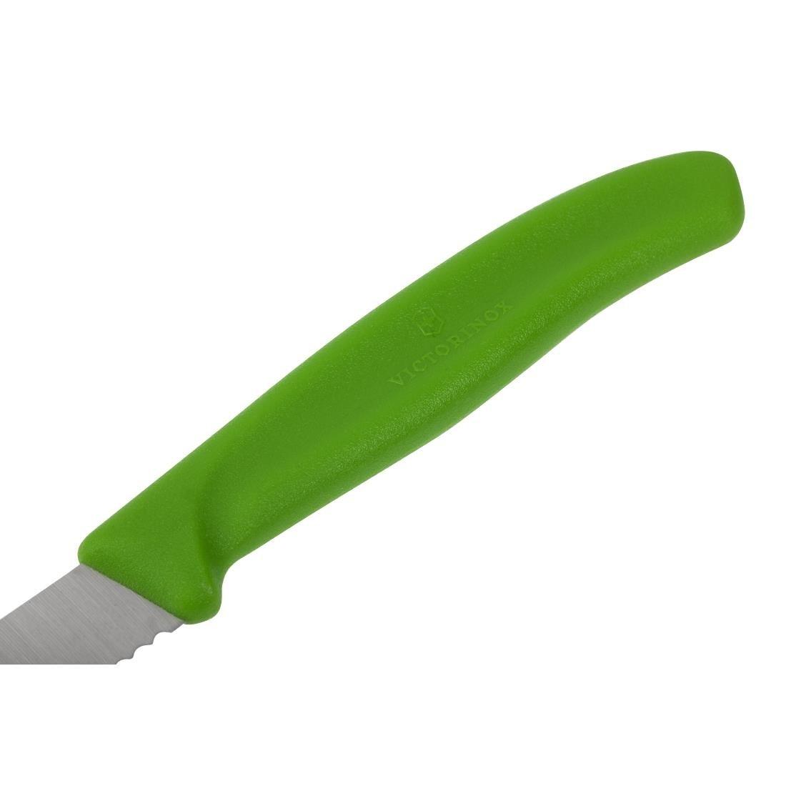 Couteau d'office lame dentée bout pointu Victorinox vert 80mm - FRANCE CHR