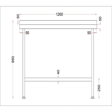 Table murale en acier inoxydable Holmes avec dosseret 1200 mm - FRANCE CHR