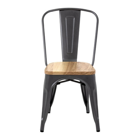 Chaises en acier avec assise en bois Bolero Bistro gris métallisé (lot de 4) - FRANCE CHR