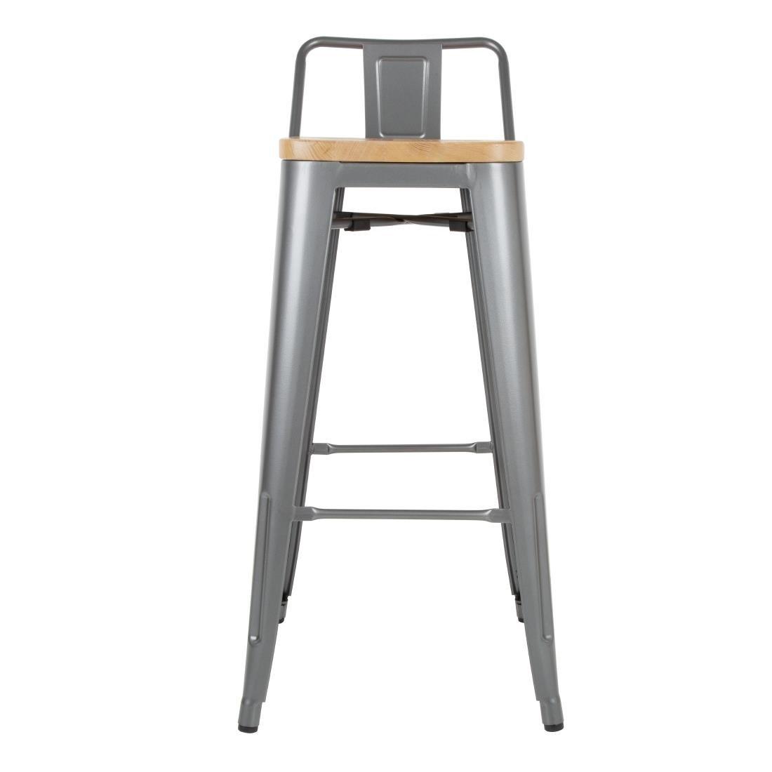 Tabourets bistro hauts avec dossier et assise en bois Bolero gris métallisé (lot de 4) - FRANCE CHR