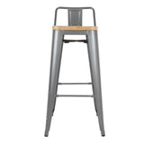 Tabourets bistro hauts avec dossier et assise en bois Bolero gris métallisé (lot de 4) - FRANCE CHR