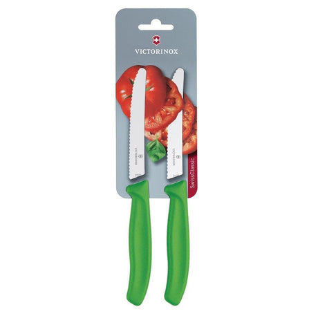 Couteaux à tomates et de table dentés Victorinox 11cm verts (lot de 2) - FRANCE CHR