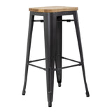 Tabouret bistro haut en acier gris avec assise en bois Bolero lot de 4 - FRANCE CHR