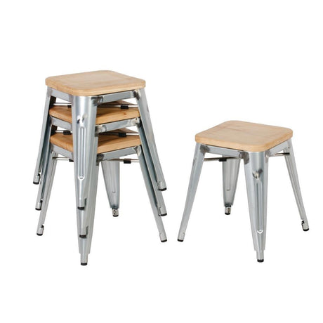 Tabourets bistro bas en acier avec assise en bois Bolero (lot de 4) - FRANCE CHR