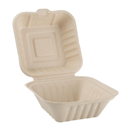 Boîtes hamburger compostables en bagasse coloris naturel Fiesta Compostable 152mm (lot de 500) - FRANCE CHR