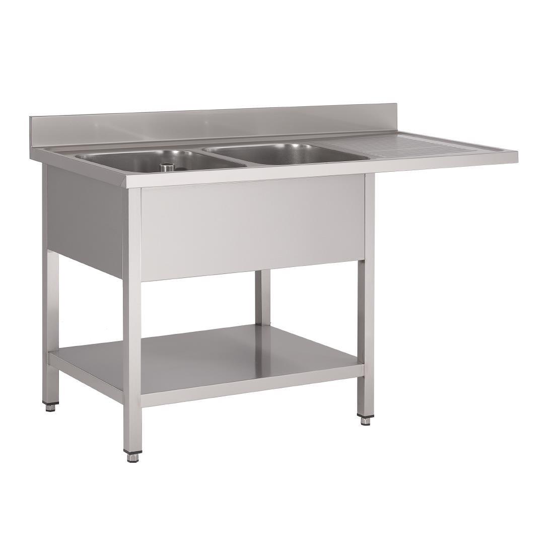 Plonge inox avec étagère basse et emplacement lave-vaisselle Gastro M 2 bacs à gauche 160 x 70 x 85 cm - FRANCE CHR