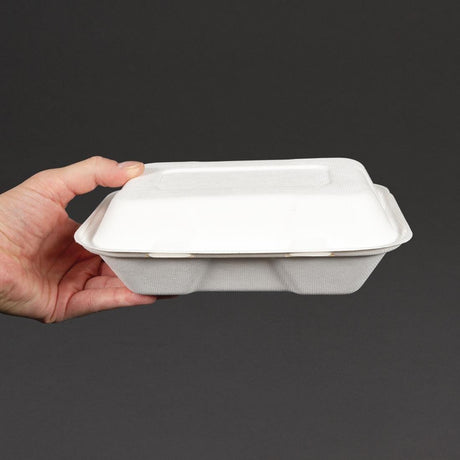 Boîtes repas en bagasse compostables avec couvercle à charnière Vegware 228mm (Lot de 200) - FRANCE CHR