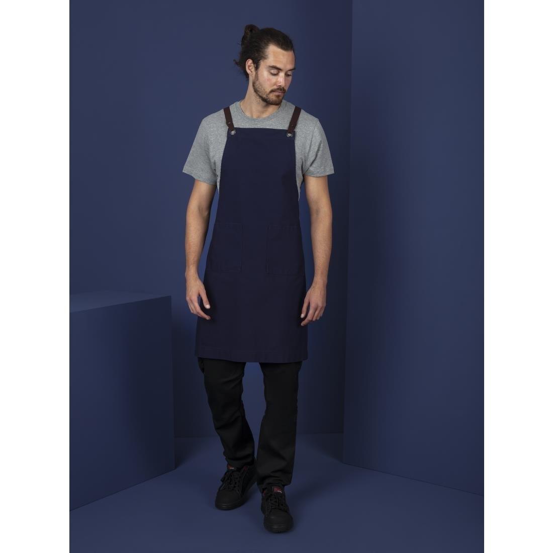 Tablier bavette en coton Southside bleu marine - FRANCE CHR