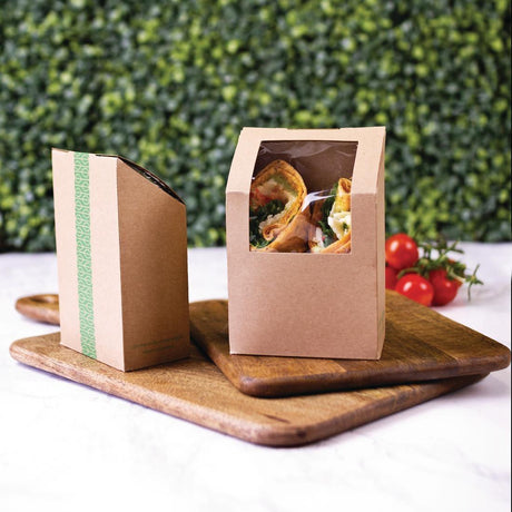 Boîtes à wrap et tortilla kraft compostables avec fenêtre PLA Vegware - FRANCE CHR