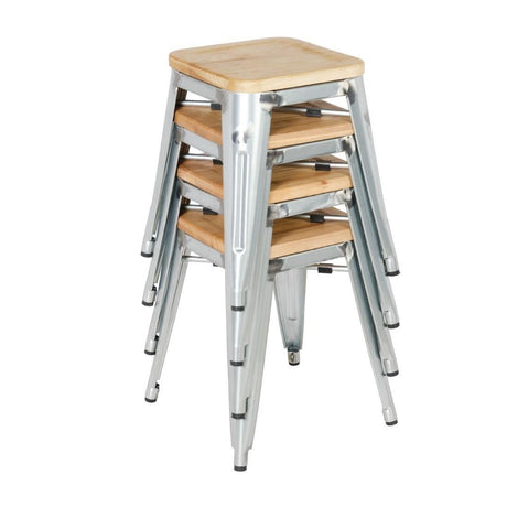 Tabourets bistro bas en acier avec assise en bois Bolero (lot de 4) - FRANCE CHR