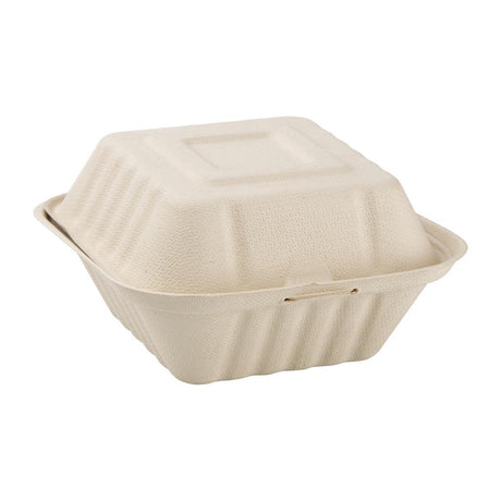 Boîtes hamburger compostables en bagasse coloris naturel Fiesta Compostable 152mm (lot de 500) - FRANCE CHR