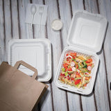 Boîtes avec couvercle à charnière compostables en bagasse Fiesta Compostable 236mm (lot de 200) - FRANCE CHR