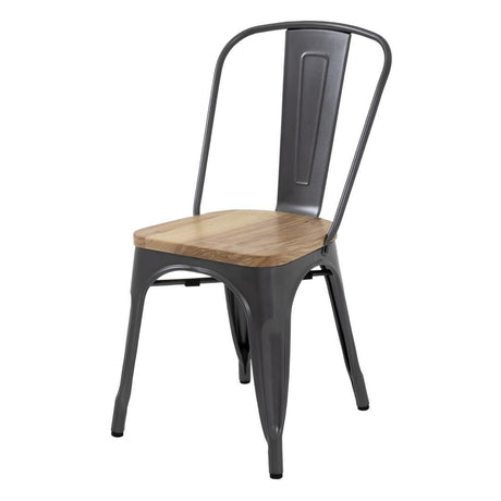 Chaises en acier avec assise en bois Bolero Bistro gris métallisé (lot de 4) - FRANCE CHR