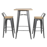 Tabourets bistro hauts avec dossier et assise en bois Bolero gris métallisé (lot de 4) - FRANCE CHR