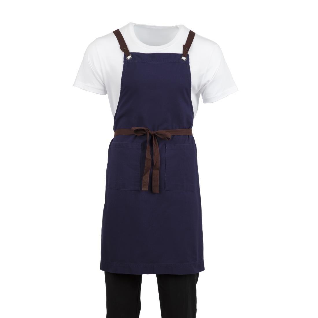 Tablier bavette en coton Southside bleu marine - FRANCE CHR
