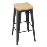 Tabouret bistro haut en acier gris avec assise en bois Bolero lot de 4 - FRANCE CHR