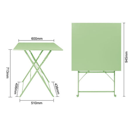 Table de terrasse carrée pliante en acier Bolero vert clair 600 mm - FRANCE CHR