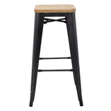 Tabouret bistro haut en acier gris avec assise en bois Bolero lot de 4 - FRANCE CHR