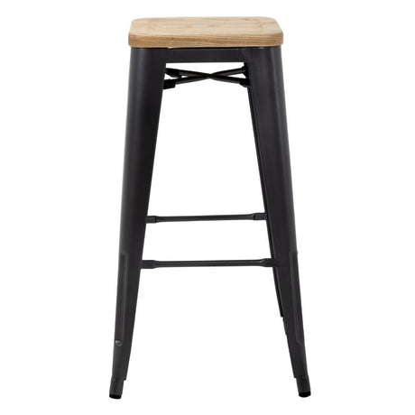 Tabouret bistro haut en acier gris avec assise en bois Bolero lot de 4 - FRANCE CHR