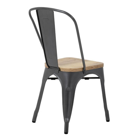 Chaises en acier avec assise en bois Bolero Bistro gris métallisé (lot de 4) - FRANCE CHR