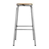 Tabouret haut en acier galvanisé avec assise en bois Bolero Cantina (lot de 4) - FRANCE CHR