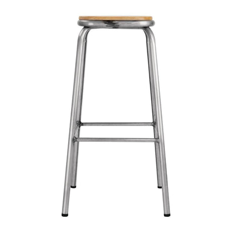 Tabouret haut en acier galvanisé avec assise en bois Bolero Cantina (lot de 4) - FRANCE CHR