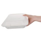 Boîtes avec couvercle à charnière compostables en bagasse Fiesta Compostable 236mm (lot de 200) - FRANCE CHR