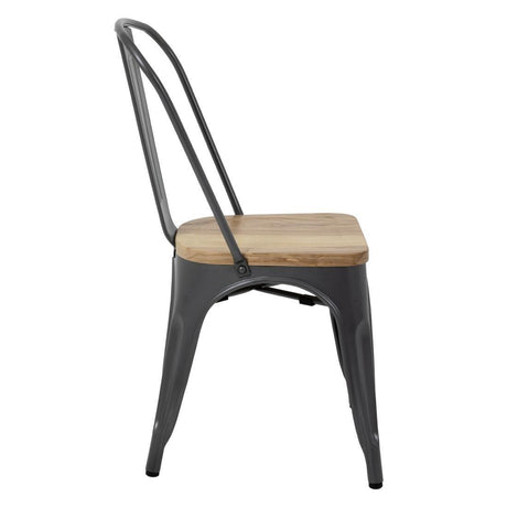 Chaises en acier avec assise en bois Bolero Bistro gris métallisé (lot de 4) - FRANCE CHR