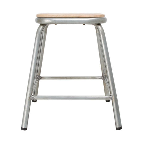 Tabouret bas en acier galvanisé avec assise en bois Bolero Cantina (lot de 4) - FRANCE CHR